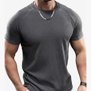 Men's Short Sleeve Textured Crew Neck Shirt - Charcoal
